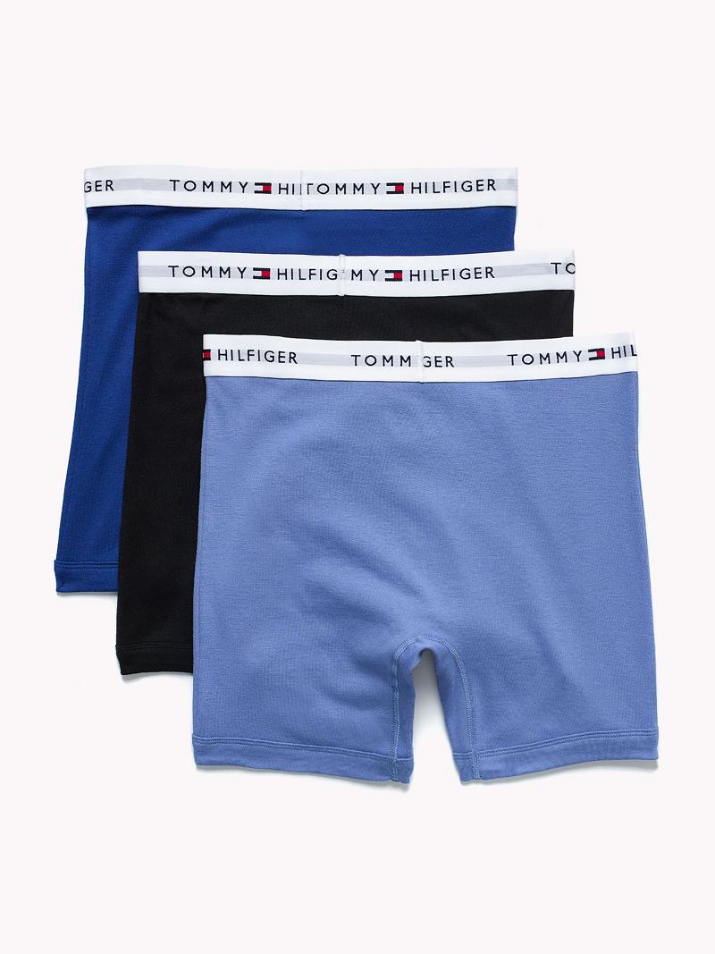 Férfi Tommy Hilfiger Classic cotton boxer brief 3pk Boxer Briefs Kék Fekete | HU 1359UZG